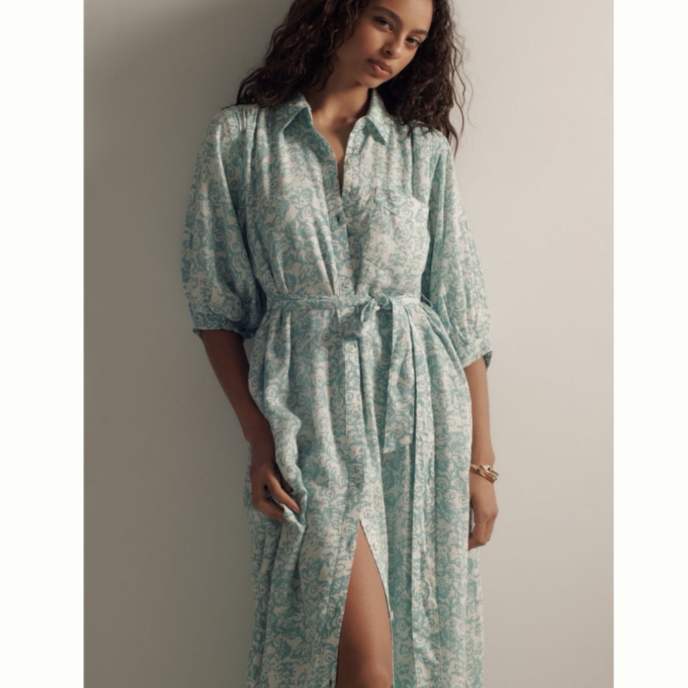 Anthropologie Maeve The Irene Linen Button Shirt Dress with Tie Waist
